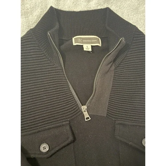 INC International Concepts 1/4 Zip Ribbed L/S Sweater Men’s Size L Black - Picture 2 of 5